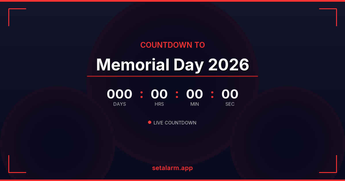 Decorative Memorial Day 2026 Countdown — Animated Fullscreen Display ...